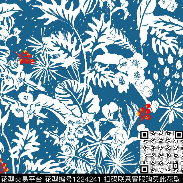 时尚绿植树叶花卉传统印花华亿平台下载（图片编号: 1224241） - 瓦栏（Walan）