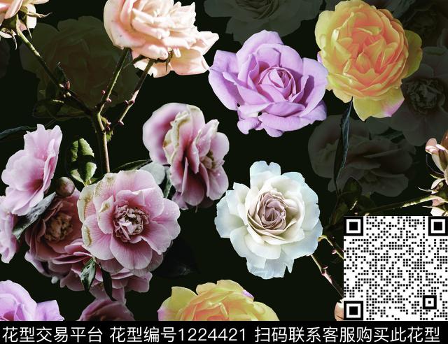 花卉大牌风绿植树叶数码印花华亿平台下载（图片编号: 1224421） - 瓦栏（Walan）