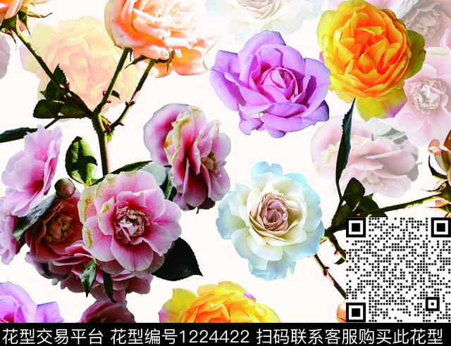 花卉大牌风绿植树叶数码印花华亿平台下载（图片编号: 1224422） - 瓦栏（Walan）