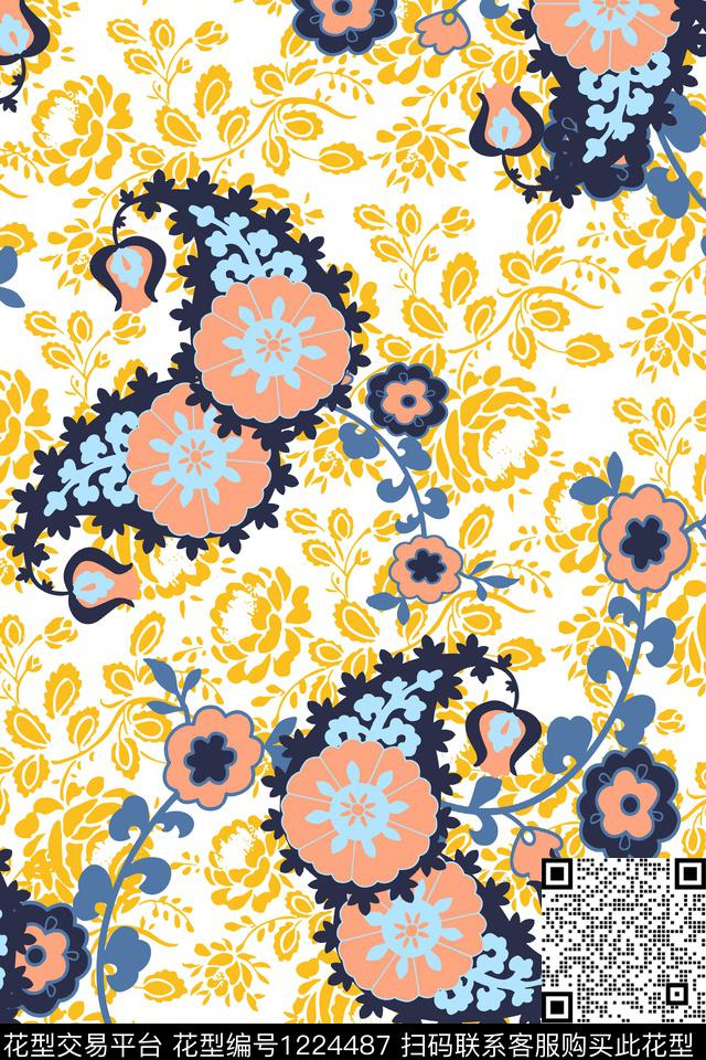 大牌风民族花卉传统印花华亿平台下载（图片编号: 1224487） - 瓦栏（Walan）