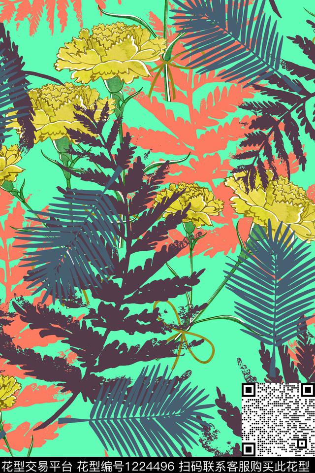 花卉大牌风热带华亿平台传统印花华亿平台下载（图片编号: 1224496） - 瓦栏（Walan）