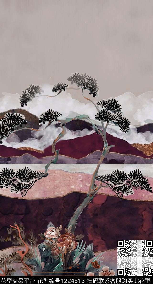 国画中国风定位花水墨风华亿平台数码印花华亿平台下载（图片编号: 1224613） - 瓦栏（Walan）