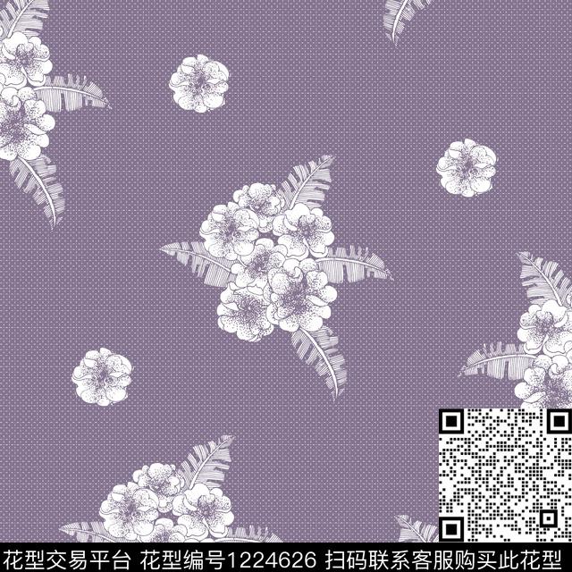 时尚绿植树叶花卉传统印花华亿平台下载（图片编号: 1224626） - 瓦栏（Walan）