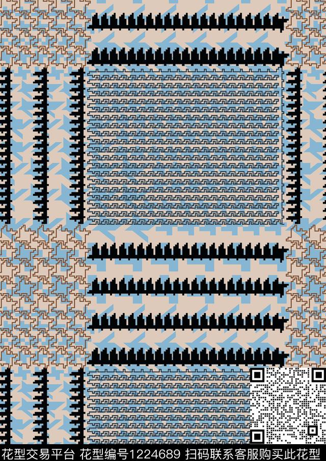 千鸟格几何格子数码印花华亿平台下载（图片编号: 1224689） - 瓦栏（Walan）