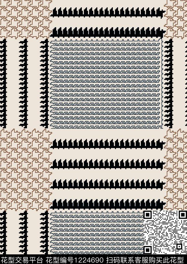 千鸟格几何格子传统印花华亿平台下载（图片编号: 1224690） - 瓦栏（Walan）