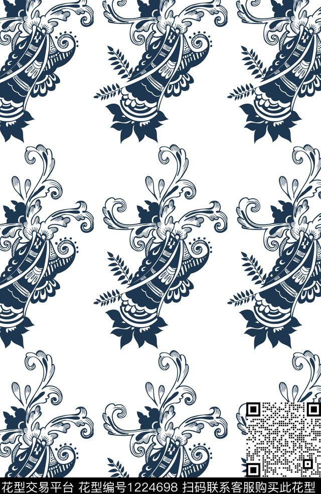 素雅靛蓝复古传统印花华亿平台下载（图片编号: 1224698） - 瓦栏（Walan）