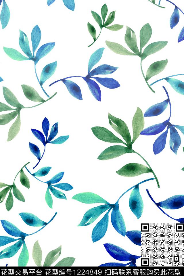 青蓝雅韵系列手绘线条笔触水彩手绘数码印花华亿平台下载（图片编号: 1224849） - 瓦栏（Walan）