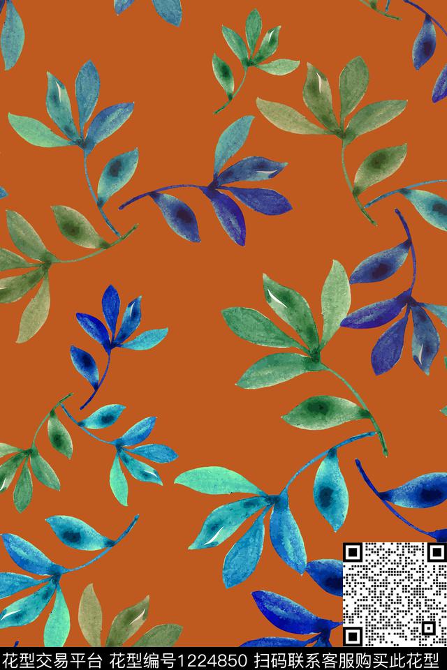 青蓝雅韵系列手绘线条笔触水彩手绘数码印花华亿平台下载（图片编号: 1224850） - 瓦栏（Walan）