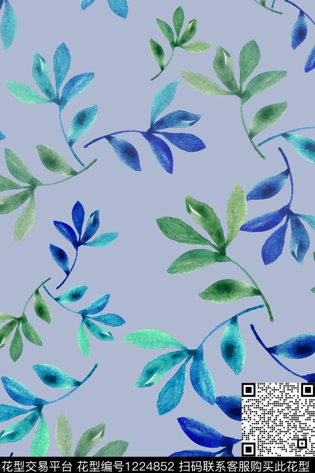 青蓝雅韵系列手绘线条笔触水彩手绘数码印花华亿平台下载（图片编号: 1224852） - 瓦栏（Walan）