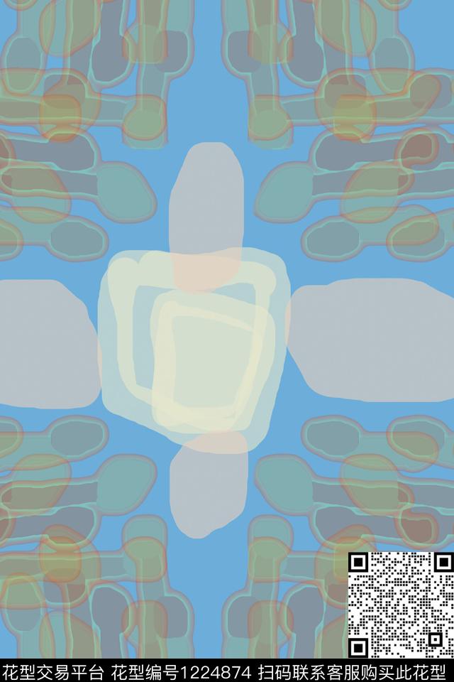 抽象手绘线条笔触男装休闲花卉数码印花华亿平台下载（图片编号: 1224874） - 瓦栏（Walan）