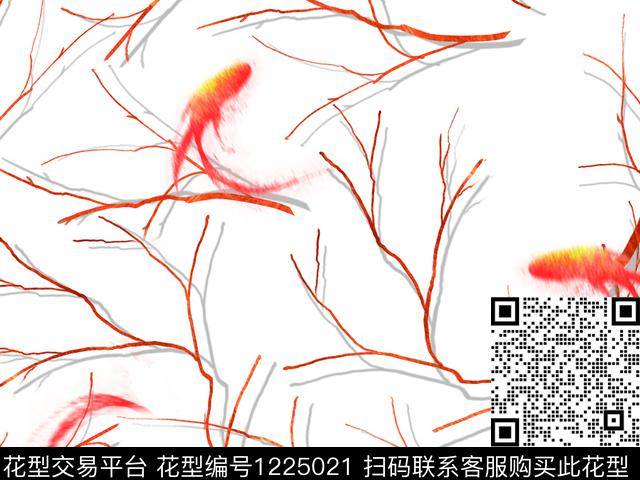 抽象花卉树枝阴影数码印花华亿平台下载（图片编号: 1225021） - 瓦栏（Walan）