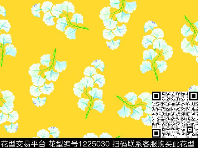 银杏叶子漂亮精致数码印花华亿平台下载（图片编号: 1225030） - 瓦栏（Walan）