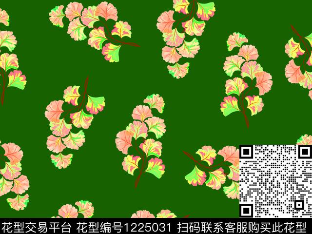 银杏叶子漂亮精致数码印花华亿平台下载（图片编号: 1225031） - 瓦栏（Walan）