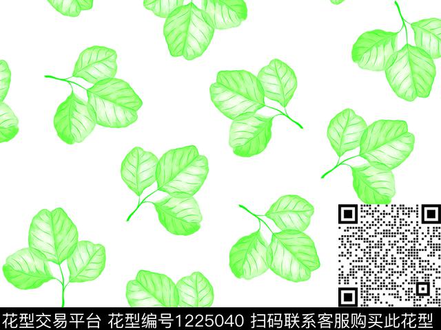 手绘绿叶子清爽亮丽数码印花华亿平台下载（图片编号: 1225040） - 瓦栏（Walan）
