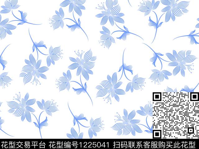 清爽线条花卉散点排列数码印花华亿平台下载（图片编号: 1225041） - 瓦栏（Walan）