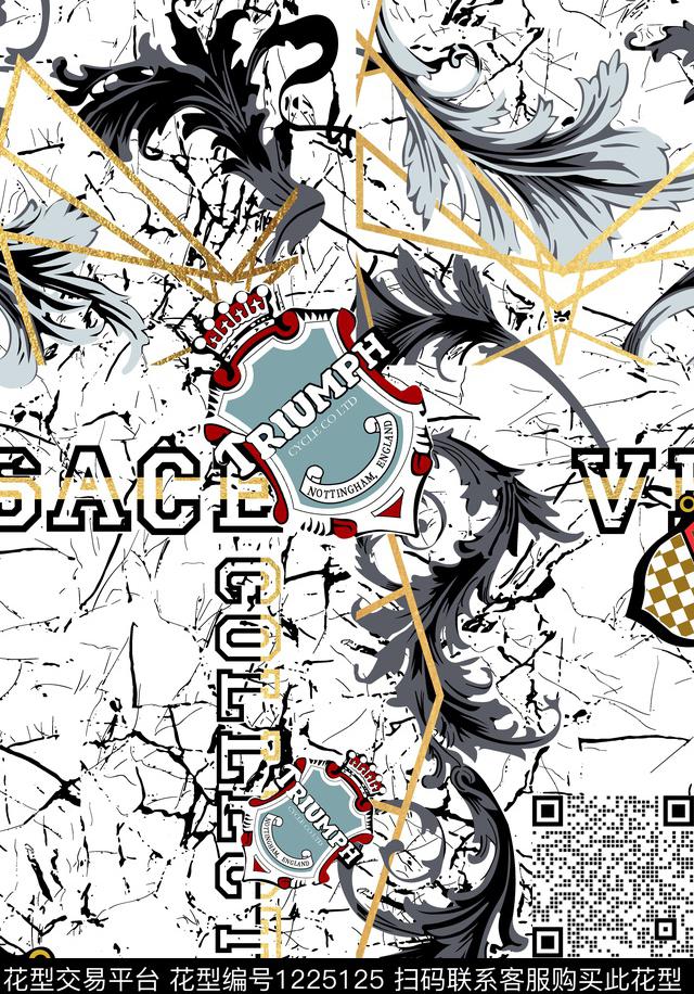 字母徽章大牌风数码印花华亿平台下载（图片编号: 1225125） - 瓦栏（Walan）