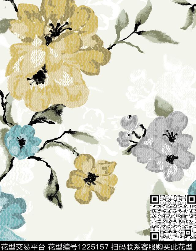 大牌风花卉手绘花卉传统印花华亿平台下载（图片编号: 1225157） - 瓦栏（Walan）