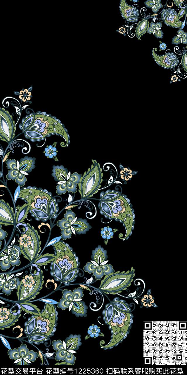 个性定位抽象花卉黑底花卉数码印花华亿平台下载（图片编号: 1225360） - 瓦栏（Walan）