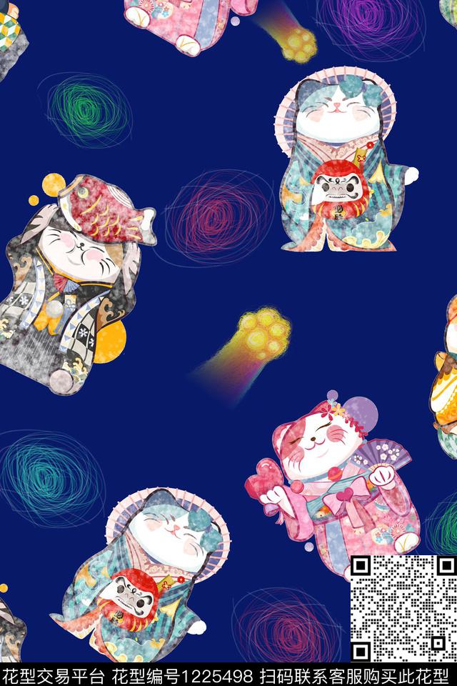 和服招财猫数码印花华亿平台下载（图片编号: 1225498） - 瓦栏（Walan）
