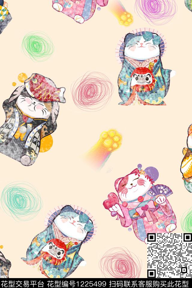 和服招财猫数码印花华亿平台下载（图片编号: 1225499） - 瓦栏（Walan）