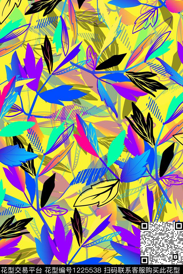 抽象几何涂鸦数码印花华亿平台下载（图片编号: 1225538） - 瓦栏（Walan）