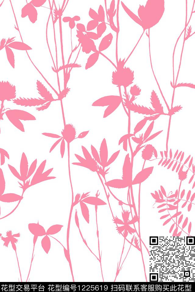 大花花卉单色传统印花华亿平台下载（图片编号: 1225619） - 瓦栏（Walan）