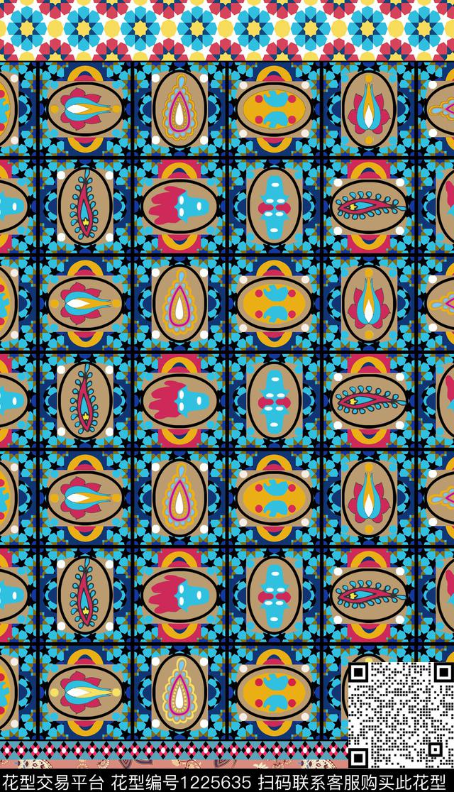 几何趣味定位花传统印花华亿平台下载（图片编号: 1225635） - 瓦栏（Walan）