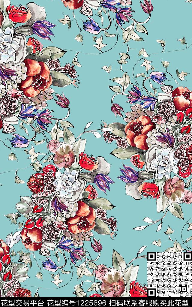 花卉手绘花卉中老年数码印花华亿平台下载（图片编号: 1225696） - 瓦栏（Walan）