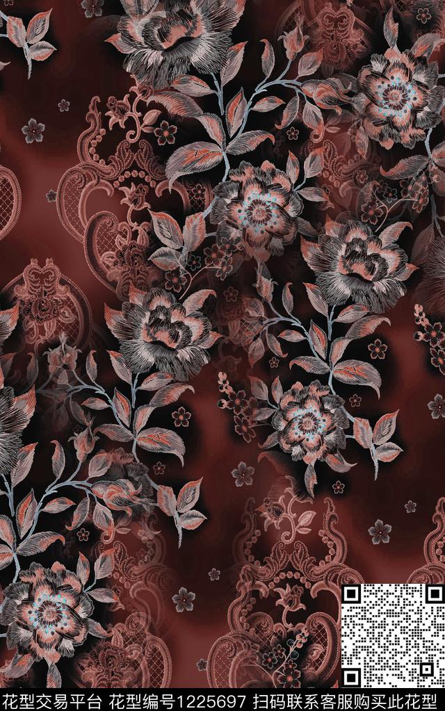 花卉中老年绣花华亿平台数码印花华亿平台下载（图片编号: 1225697） - 瓦栏（Walan）