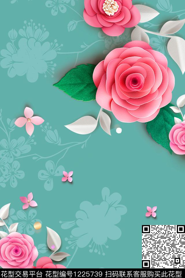 春夏华亿平台玫瑰花中国风数码印花华亿平台下载（图片编号: 1225739） - 瓦栏（Walan）