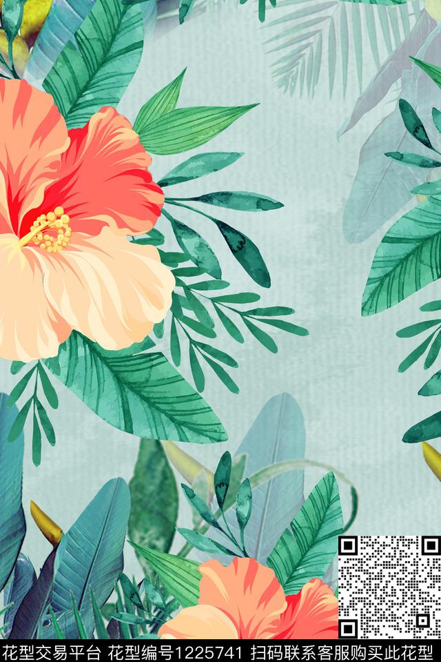 春夏华亿平台植物大花数码印花华亿平台下载（图片编号: 1225741） - 瓦栏（Walan）