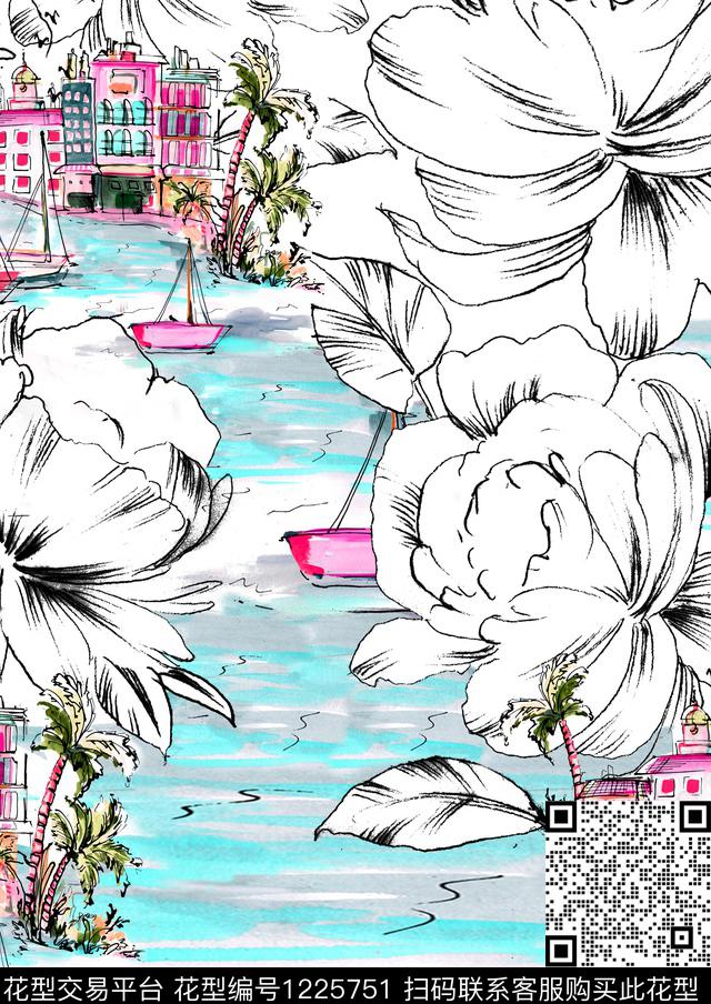 花卉印花风格化花卉数码印花华亿平台下载（图片编号: 1225751） - 瓦栏（Walan）