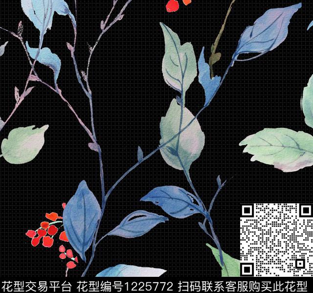 时尚绿植树叶花卉传统印花华亿平台下载（图片编号: 1225772） - 瓦栏（Walan）