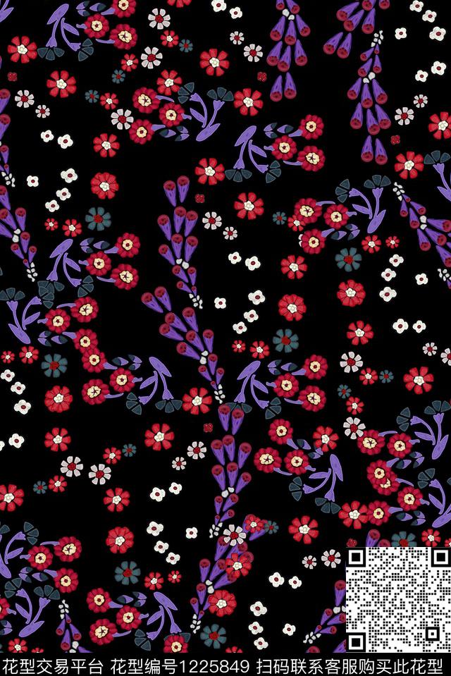 水彩花卉真丝抽象数码印花华亿平台下载（图片编号: 1225849） - 瓦栏（Walan）