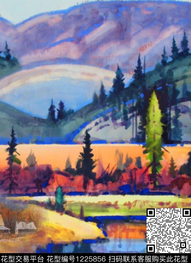 大牌风涂鸦风景景观数码印花华亿平台下载（图片编号: 1225856） - 瓦栏（Walan）