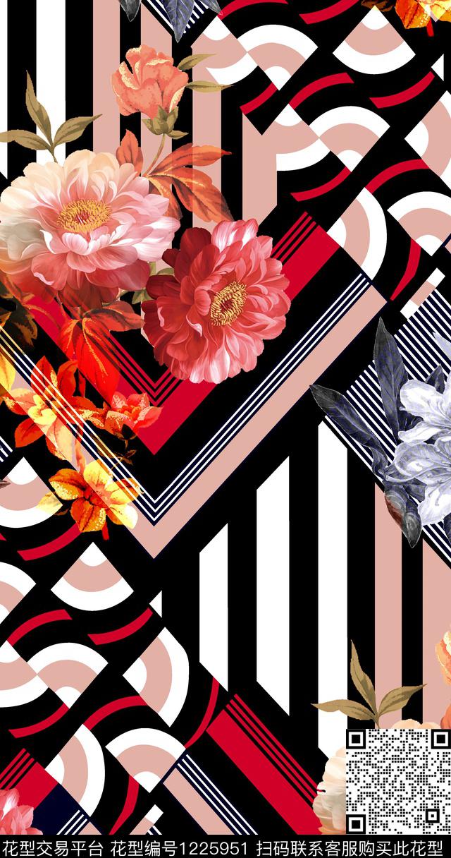 几何花卉数码华亿平台数码印花华亿平台下载（图片编号: 1225951） - 瓦栏（Walan）
