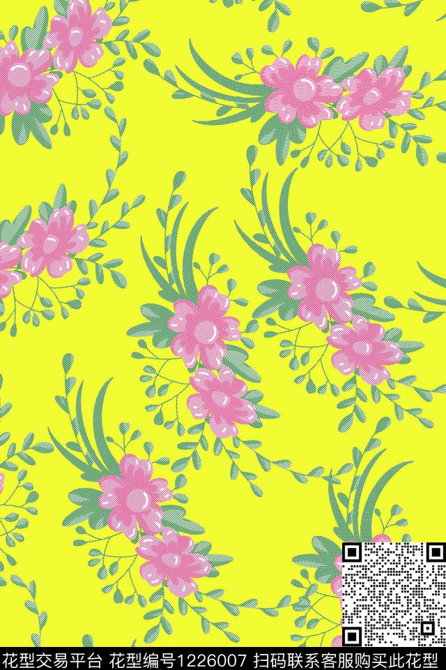 手绘花卉植物数码印花华亿平台下载（图片编号: 1226007） - 瓦栏（Walan）