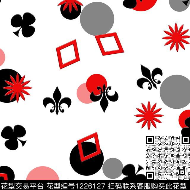 扑克几何数码印花华亿平台下载（图片编号: 1226127） - 瓦栏（Walan）