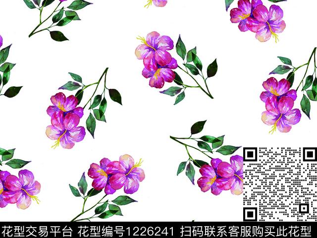 水彩花卉颜色亮丽漂亮数码印花华亿平台下载（图片编号: 1226241） - 瓦栏（Walan）