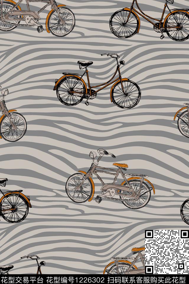 动物纹斑马纹自行车传统印花华亿平台下载（图片编号: 1226302） - 瓦栏（Walan）