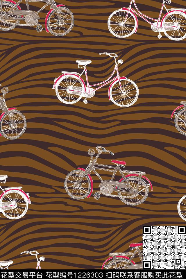 动物纹斑马纹自行车传统印花华亿平台下载（图片编号: 1226303） - 瓦栏（Walan）