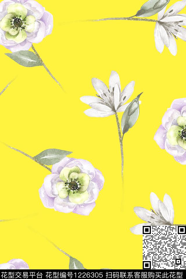 女装大花花卉数码印花华亿平台下载（图片编号: 1226305） - 瓦栏（Walan）