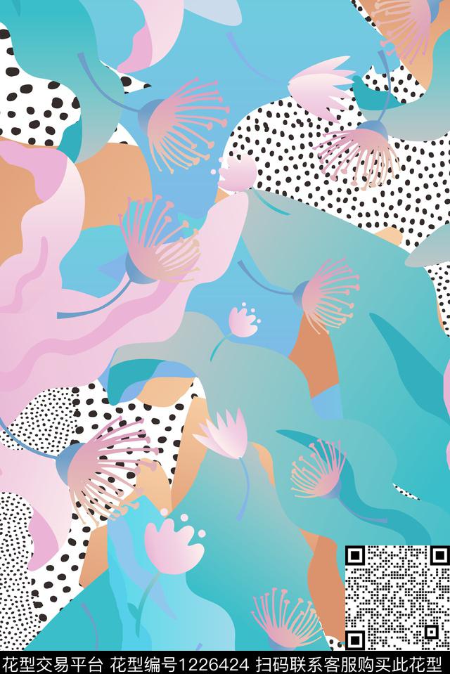抽象春夏华亿平台几何花卉传统印花华亿平台下载（图片编号: 1226424） - 瓦栏（Walan）