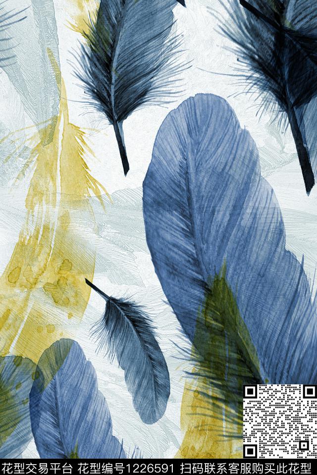 大牌风水彩羽毛数码印花华亿平台下载（图片编号: 1226591） - 瓦栏（Walan）