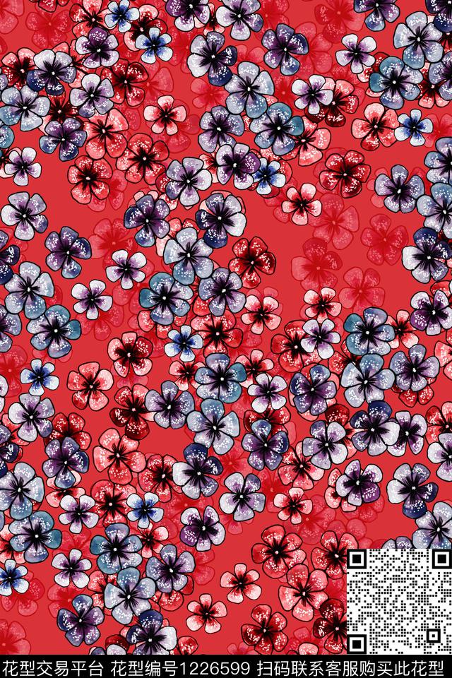 小碎花红系列小花卉传统印花华亿平台下载（图片编号: 1226599） - 瓦栏（Walan）