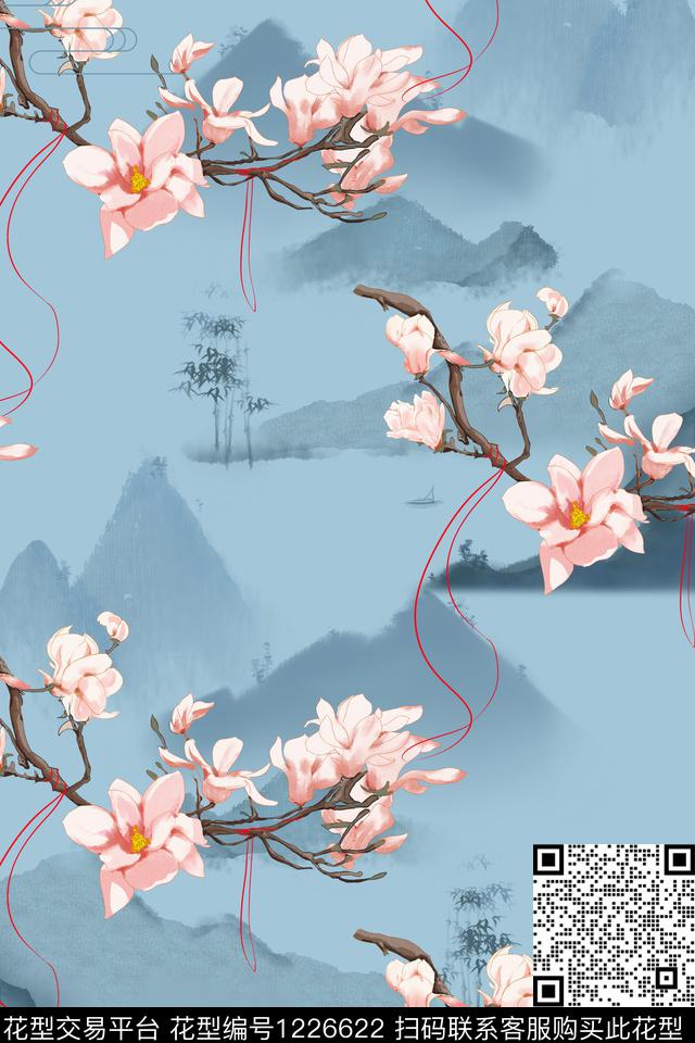水墨风花卉花朵国画数码印花华亿平台下载（图片编号: 1226622） - 瓦栏（Walan）