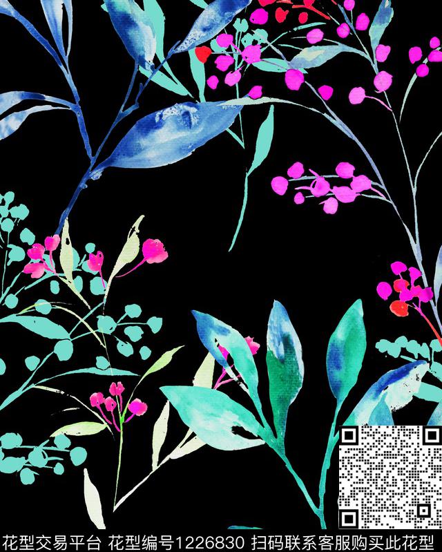 时尚绿植树叶花卉传统印花华亿平台下载（图片编号: 1226830） - 瓦栏（Walan）