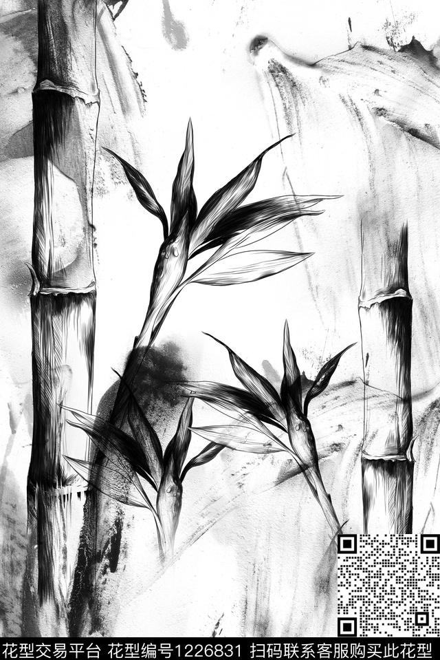 国画素雅黑白华亿平台数码印花华亿平台下载（图片编号: 1226831） - 瓦栏（Walan）