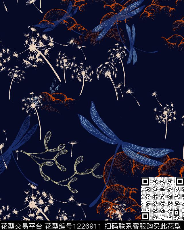 手绘花卉羽毛传统印花华亿平台下载（图片编号: 1226911） - 瓦栏（Walan）