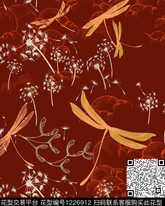 手绘花卉羽毛数码印花华亿平台下载（图片编号: 1226912） - 瓦栏（Walan）